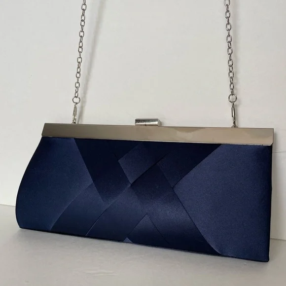 Lulu Townsend Bags Lulu Townsend Navy Satin Clutch With Chain